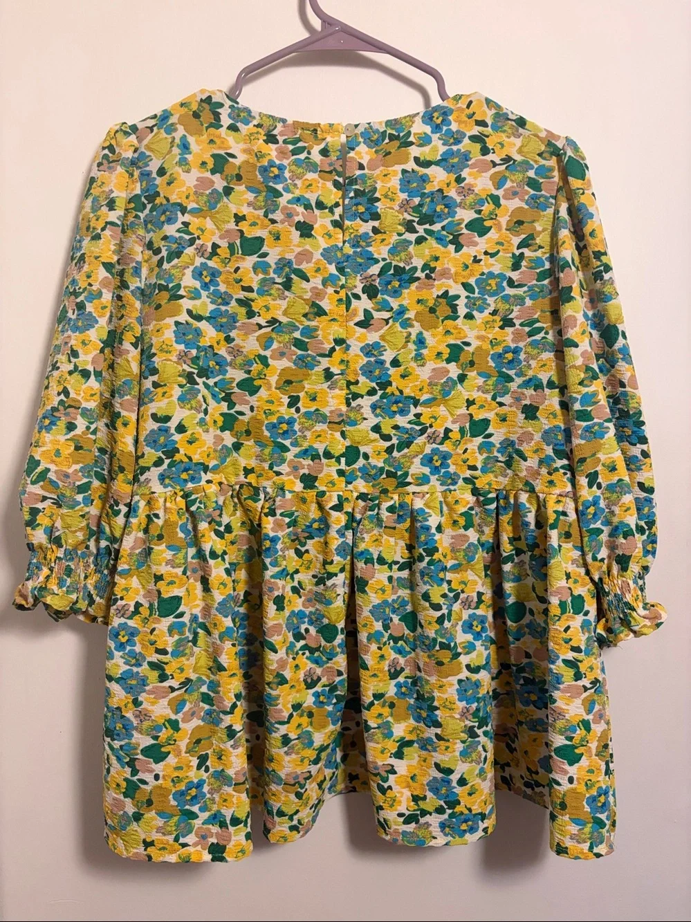 Umgee FLORAL Yellow & Teal Peplum Top Large